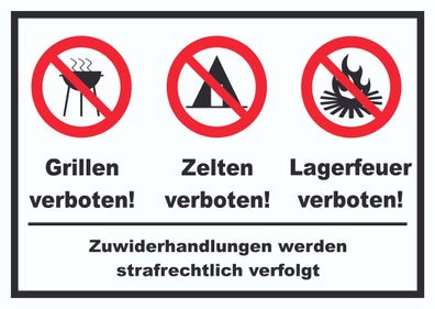Grillen Zelten Lagerfeuer verboten Schild