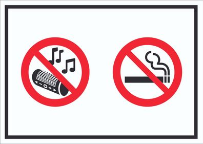 Schild Musik und Rauchen verboten Symbol