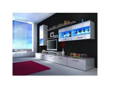 Moderne Wohnwand BETA I Wohnzimmer Schrankwand Hochglanz LED Glas Anbauwand !