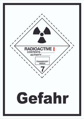 Schild radioaktive Stoffe Gefahr Radioactive I-WEISS hochkant