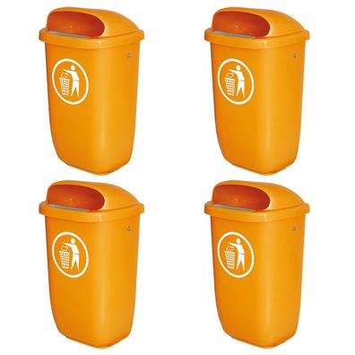 4 Abfallbehälter für den Außenbereich, Inhalt 50 Liter, nach DIN 30713, orange