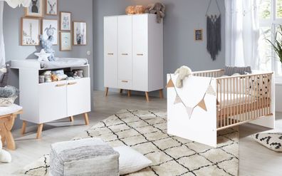Kleiderschrank grau Buche 3 türig Kinder Baby Zimmer Schrank Möbel Mats 130 cm 