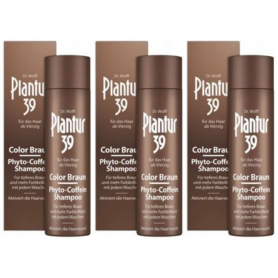 60,71EUR/1l 3 x Plantur 39 Color Braun Phyto-Coffein Shampoo 250 ml Flasche
