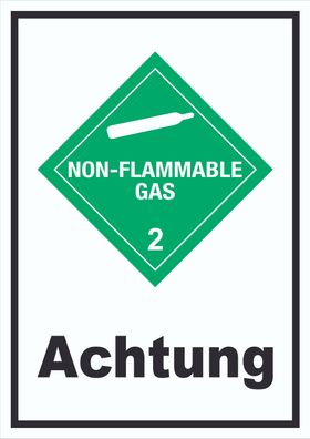 Schild nicht entzündliches Gas Achtung non-flammable hochkant