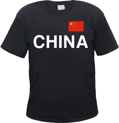China Herren T-Shirt - Blockschrift mit Flagge - Tee Shirt Volksrepublik China Asien