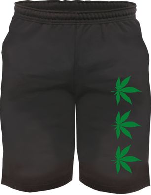 Hanf Sweatshorts - bedruckt - Kurze Hose Shorts - Drei Hanfblätter Cannabis
