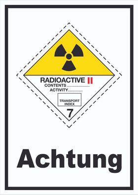 Schild radioaktive Stoffe Achtung Radioactive II-GELB hochkant