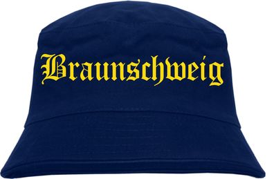 Braunschweig Fischerhut - Dunkelblau - Gelber Druck - Bucket Hat