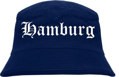 Hamburg Fischerhut - Dunkelblau - Altdeutsch - bedruckt - Bucket Hat Anglerhut Hut