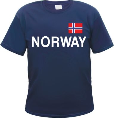 Norway Norwegen Herren T-Shirt Blau - Blockschrift mit Flagge - Tee Shirt
