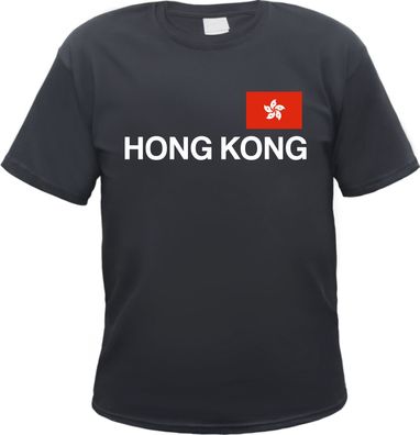 Hongkong Herren T-Shirt - Blockschrift mit Flagge - Tee Shirt