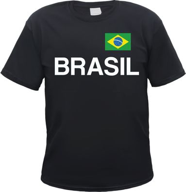 Brasil Herren T-Shirt - Blockschrift mit Flagge - Tee Shirt Brasilien