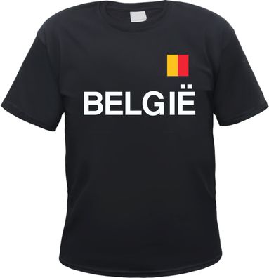 België Herren T-Shirt - Blockschrift mit Flagge - Tee Shirt Belgique Belgien Belgium