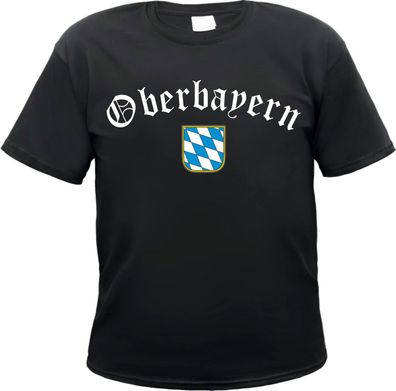 Oberbayern Herren T-Shirt - Altdeutsch mit Wappen - Tee Shirt Bayern Bavaria