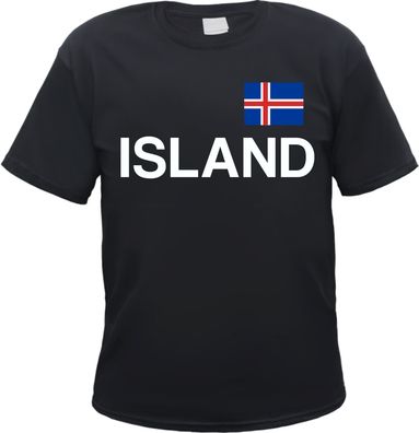 Island Herren T-Shirt - Blockschrift mit Flagge - Tee Shirt