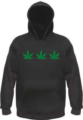 Hanf Hoodie Kapuzenpullover - bedruckt - Drei Hanfblätter Cannabis