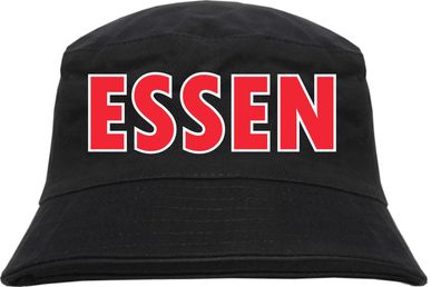 Essen Fischerhut - bedruckt - Bucket Hat Anglerhut Hut Blockschrift Rot Weiss