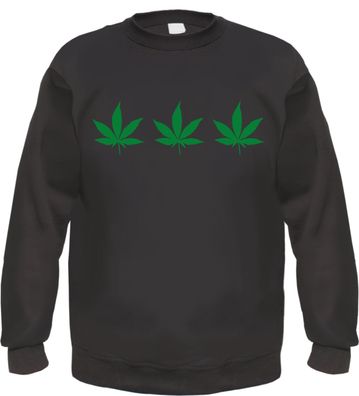 Hanf Sweatshirt - bedruckt - Drei Hanfblätter Cannabis Pullover