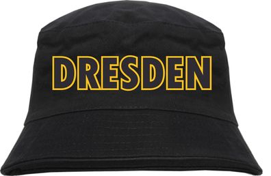 Dresden Fischerhut - bedruckt - Bucket Hat Anglerhut Hut Blockschrift Schwarz Gelb