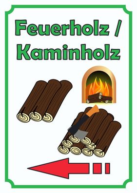 Verkaufsschild Schild Feuerholz Hochkant mit Pfeil links