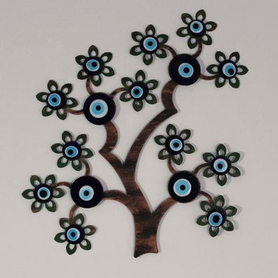 Wanddeko Baum Nazar Boncuk groß Metall + Glas Handarbeit 4 Farben 38,5x40cm B-