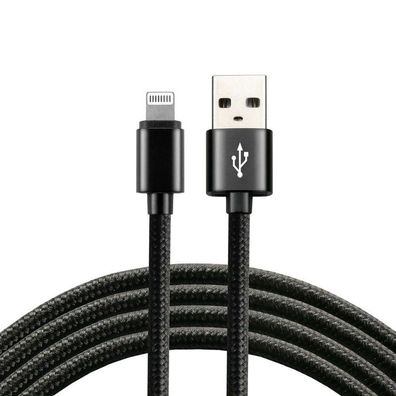 geflochtenes Nylon-Kabel USB - Apple lightning 2Meter 2,4A schwarz CBB-2IB