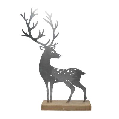 Weihnachtsfigur Weihnachtsdeko Hirsch groß H 43 cm Silber Metall Holz