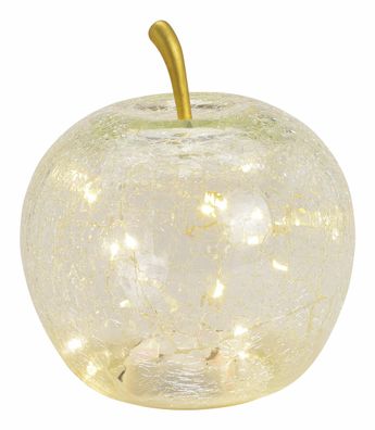 LED Bruch Glas Apfel 16 cm - transparent - Deko Frucht Tisch Leuchte Batterie Timer