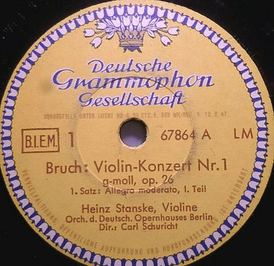 Stanske & Schuricht "Bruch: Violin-Konzert Nr. 1 g-moll, op. 26" 3 x 78rpm DGG