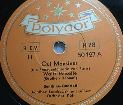 Sunshine-Quartett "Vier junge Damen / Oui Monsieur" Polydor 78rpm 10"