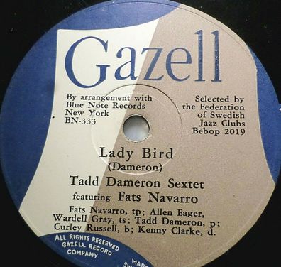 Tadd Damerson Sextett feat. Navarro "Lady Bird / Jahbero" Gazell 78rpm 10"