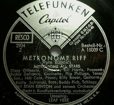 STAN KENTON (Metronome All Stars) "Metronome Riff / Leaf Here" Telefunken 78rpm