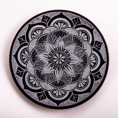 Räucherstäbchenhalter Mandala groß Speckstein 13 cm handgraviert Kegelhalter