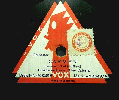 Tino Valeria "Carmen - Fantasie - Teil I & II (Bizet)" VOX 78rpm 12"