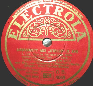 Tiana Lemnitz & Torstan Ralf "Liebesduett aus OTELLO" Electrola 78rpm 12"