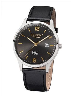 Regent Herren-Armbanduhr Elegant Analog Leder-Armband schwarz Quarz-Uhr Ziffernbla...