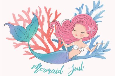 Muralo VINYL Fototapete XXL TAPETE für Mädchen Meerjungfrau Pflanzen 2435