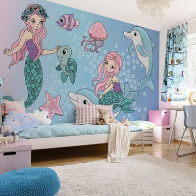 Muralo VINYL Fototapete XXL TAPETE für Mädchen Meerjungfraün Delphine 2834