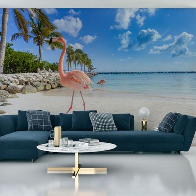 Muralo VINYL Fototapete XXL TAPETE Schlafzimmer Flamingo Strand Meer 3545