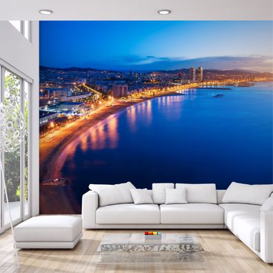 Muralo VINYL Fototapete XXL TAPETE Wohnzimmer Strand der Nacht Barcelona 2604