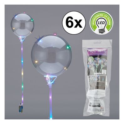 6er Set Magic Ballon mit 15 LEDs, ca. 25cm &Oslash; auf Stab mit Lichterkette