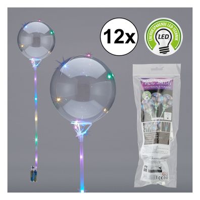 12er Set Magic Ballon mit 15 LEDs, ca. 25cm &Oslash; auf Stab mit Lichterkette