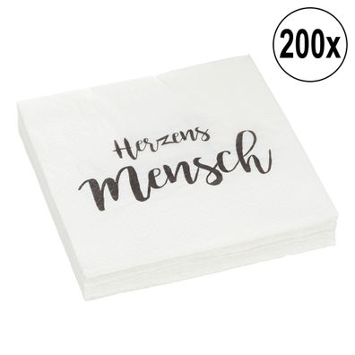 200x Servietten Herzensmensch, 3-lagig, weiß, Liebe, Hochzeit, Tischdeko, Polte