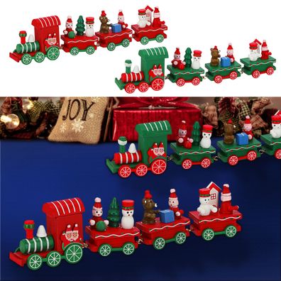 Holzzug 4tlg 2er Set rot grün Zug Weihnachtszug Weihnachtsdeko Eisenbahn Holzeis