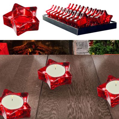 Teelichthalter Stern 20er Set Glas rot 8x2cm Kerzenständer Weihnachtsdeko Advent