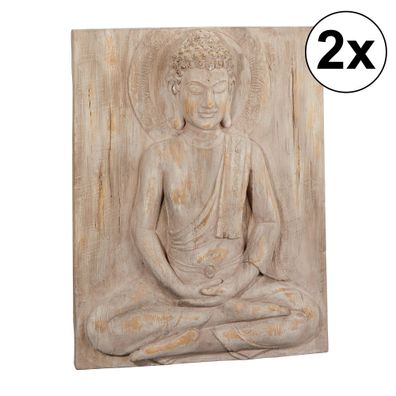 2x Buddha Wandbild, 45x58x8,5cm, Magnesia