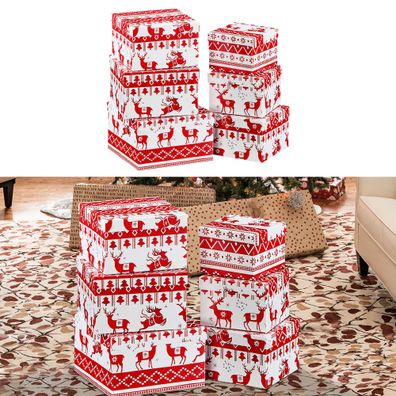 Boxenset 6tlg "Reindeer" weiß/ rot Weihnachtsgeschenke Geschenkboxen Tannenbaum R
