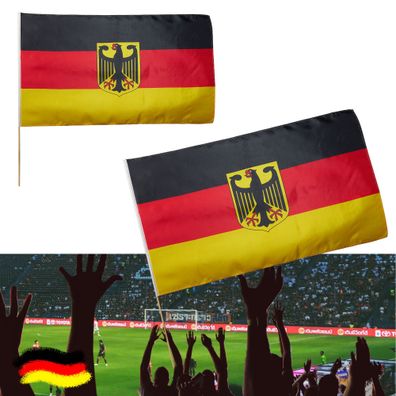 Stabfahne Deutschland 2er Set mit Adler und Stab 60x90cm Flagge Fahne Schwarz/ Ro