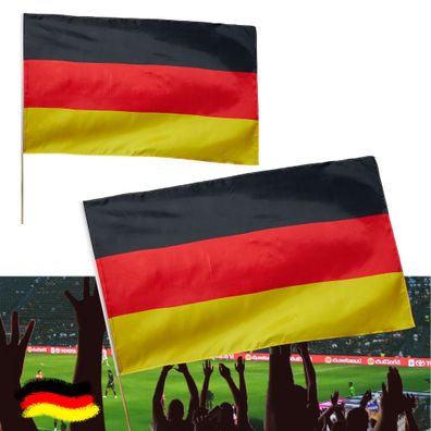 Stabfahne Deutschland 2er Set mit Stab 90x150cm Flagge Fahne Schwarz/ Rot/ Gold Fa