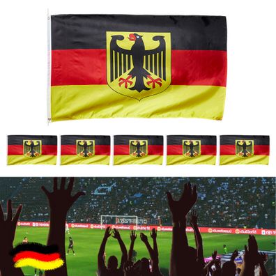 Deutschlandfahne 6er Set mit Ösen und Adler 60x90cm Flagge Fahne Schwarz/ Rot/ Gol